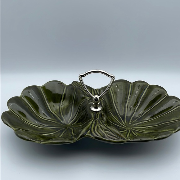 California Pottery Other - Vintage Avocado‎ Green Divided Dish w/Silver Handle California Pottery USA